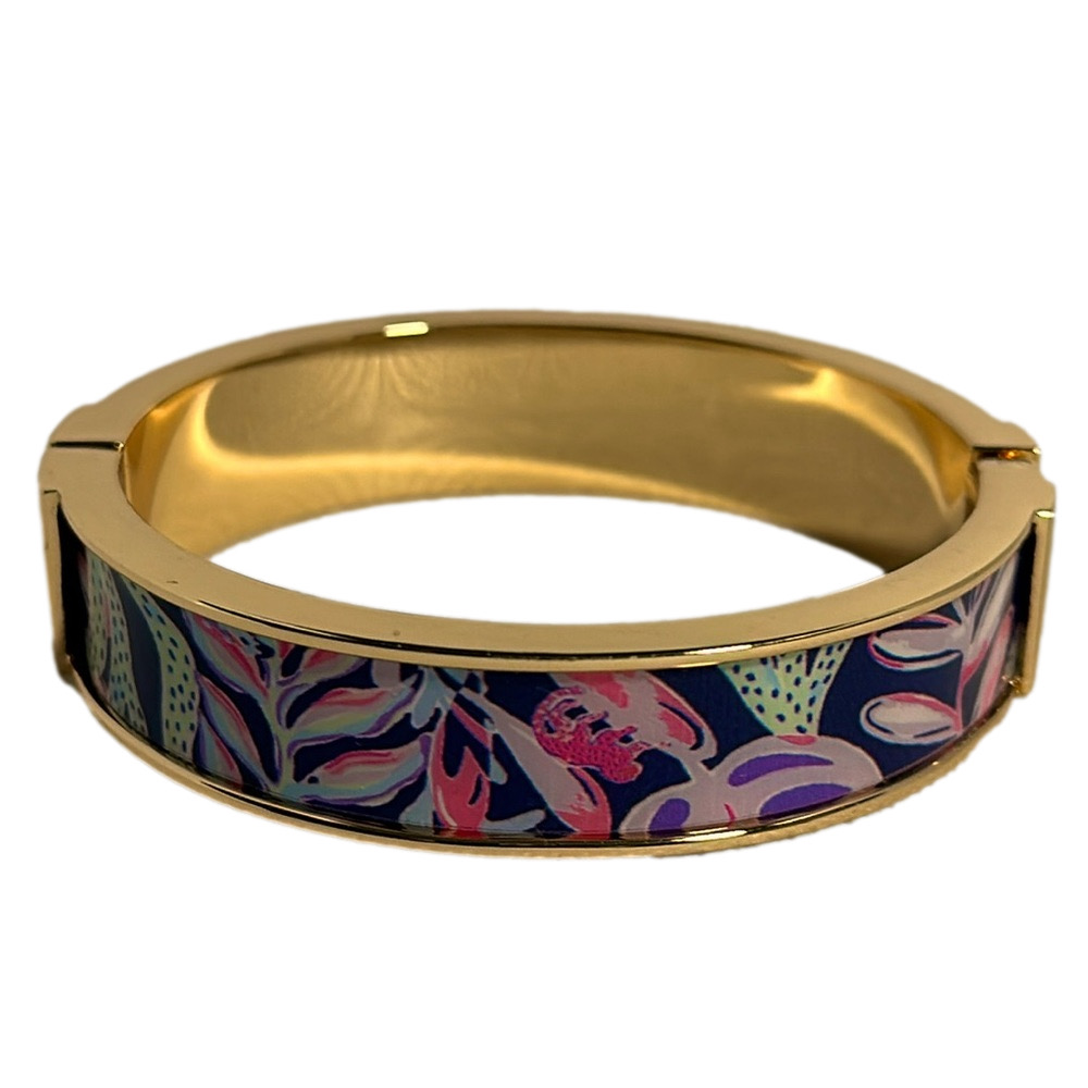 Lilly Pulitzer Blue Floral Bangle Hinged Bracelet - EUC